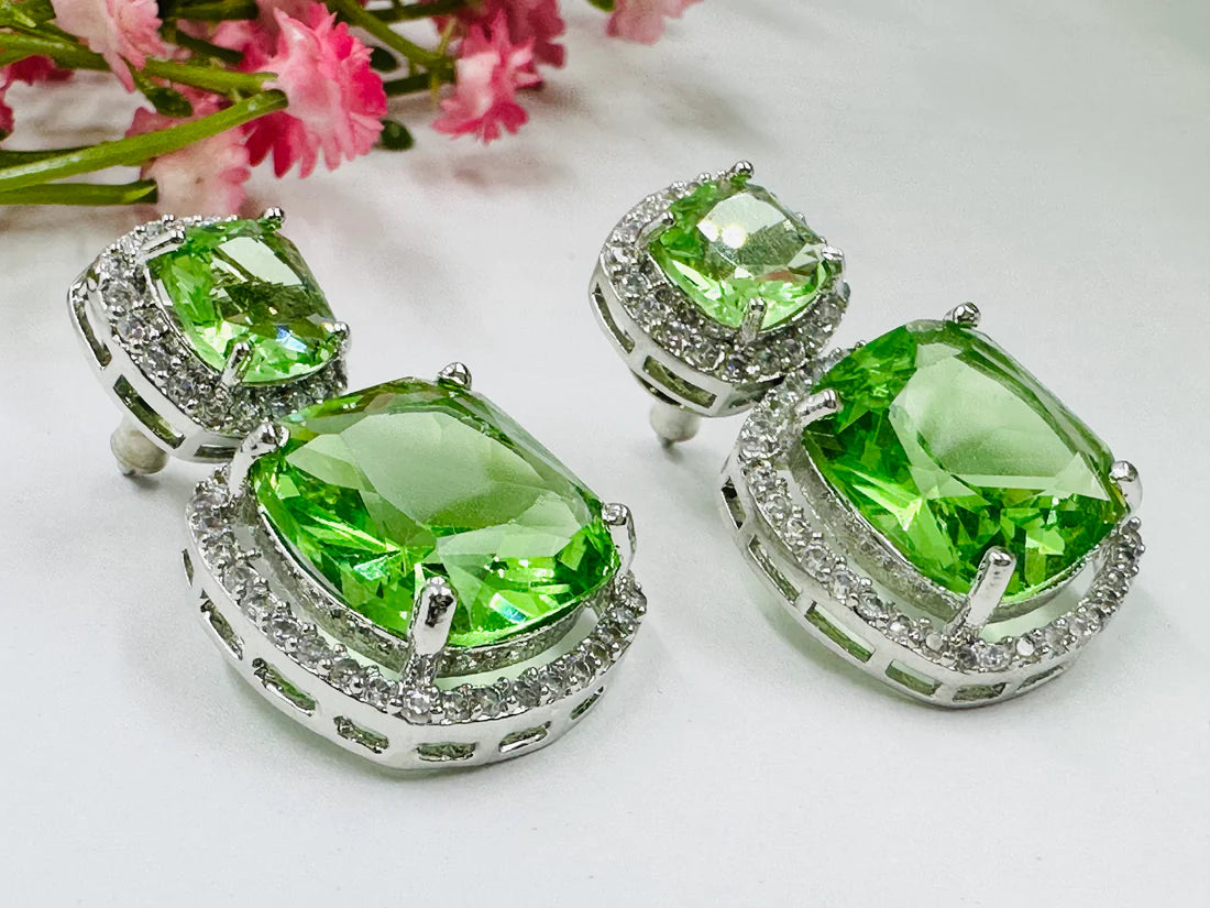 Green Glass Stone AD Earrings