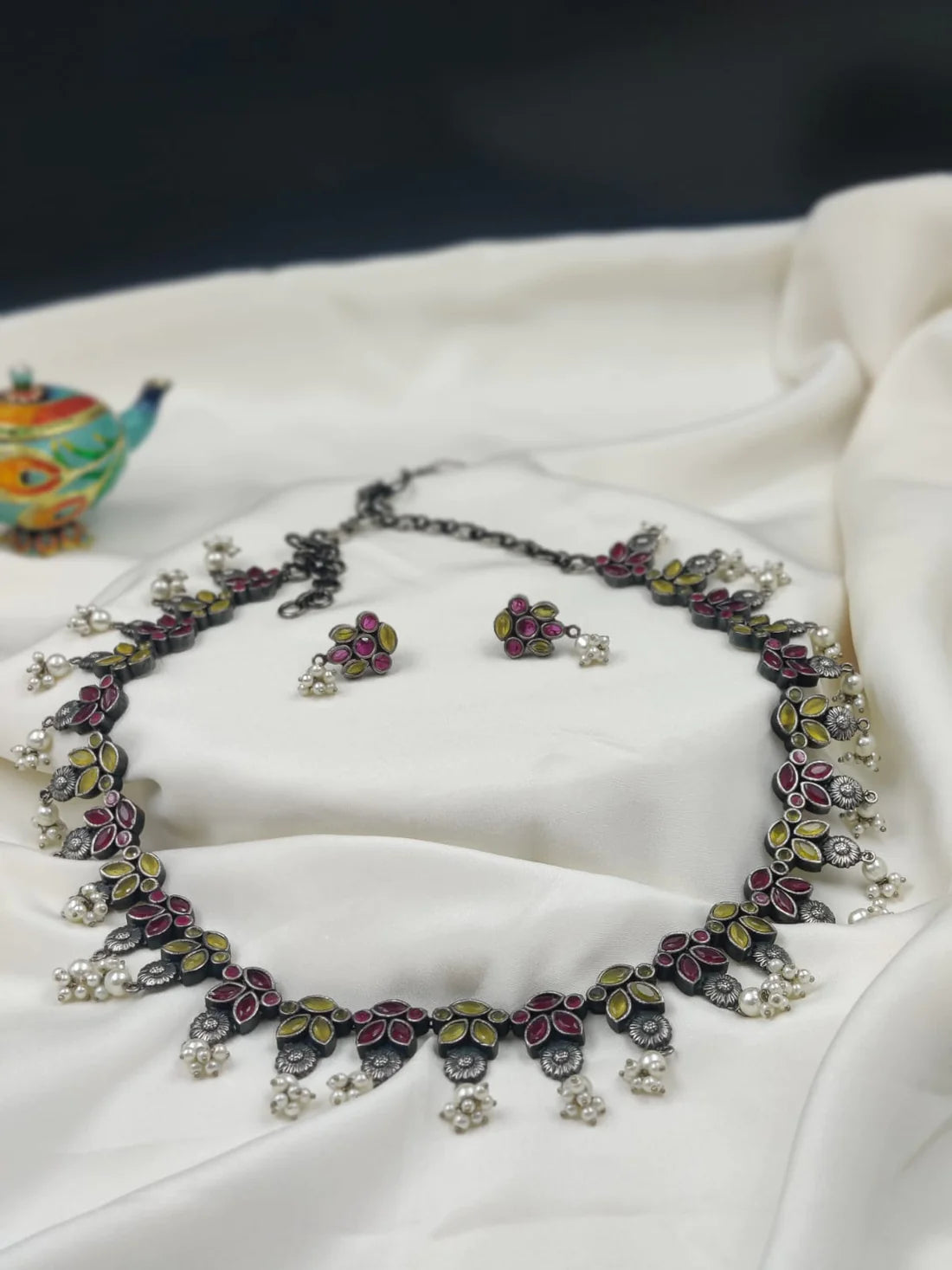 German Silver Red Yellow Necklace Set