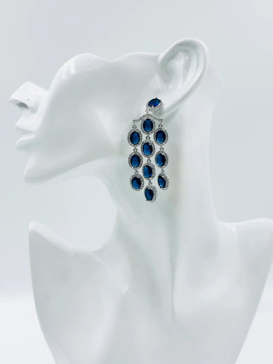 Blue Glass Stone AD Earrings