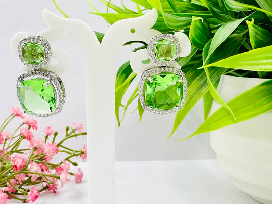 Green Glass Stone AD Earrings