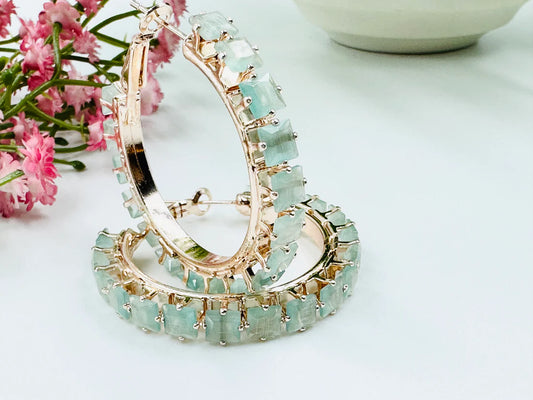 Glass Stone Hoop Earrings