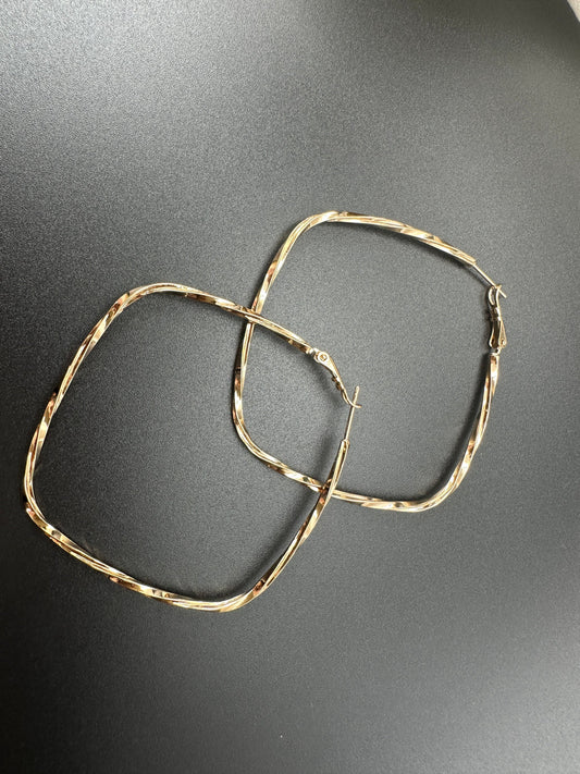 STUNNING ANTI TARNISH STAINLESS STEEL SQAURE BIG HOOPS EARRINGS