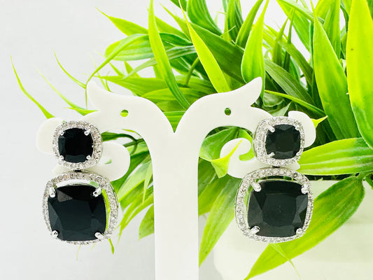 Black Glass Stone AD Earrings