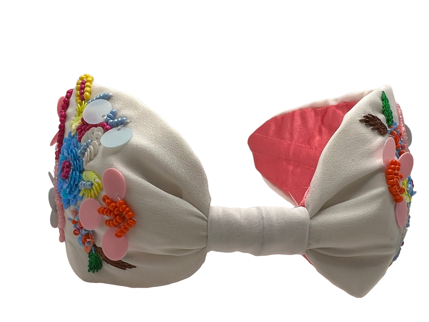 White Pink Embroidered Hairband