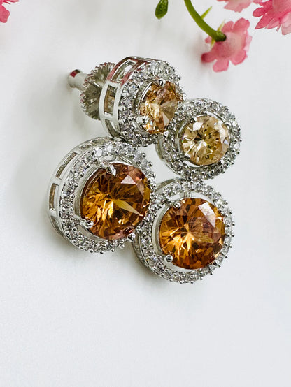 Glass Stone Zirconia Earrings
