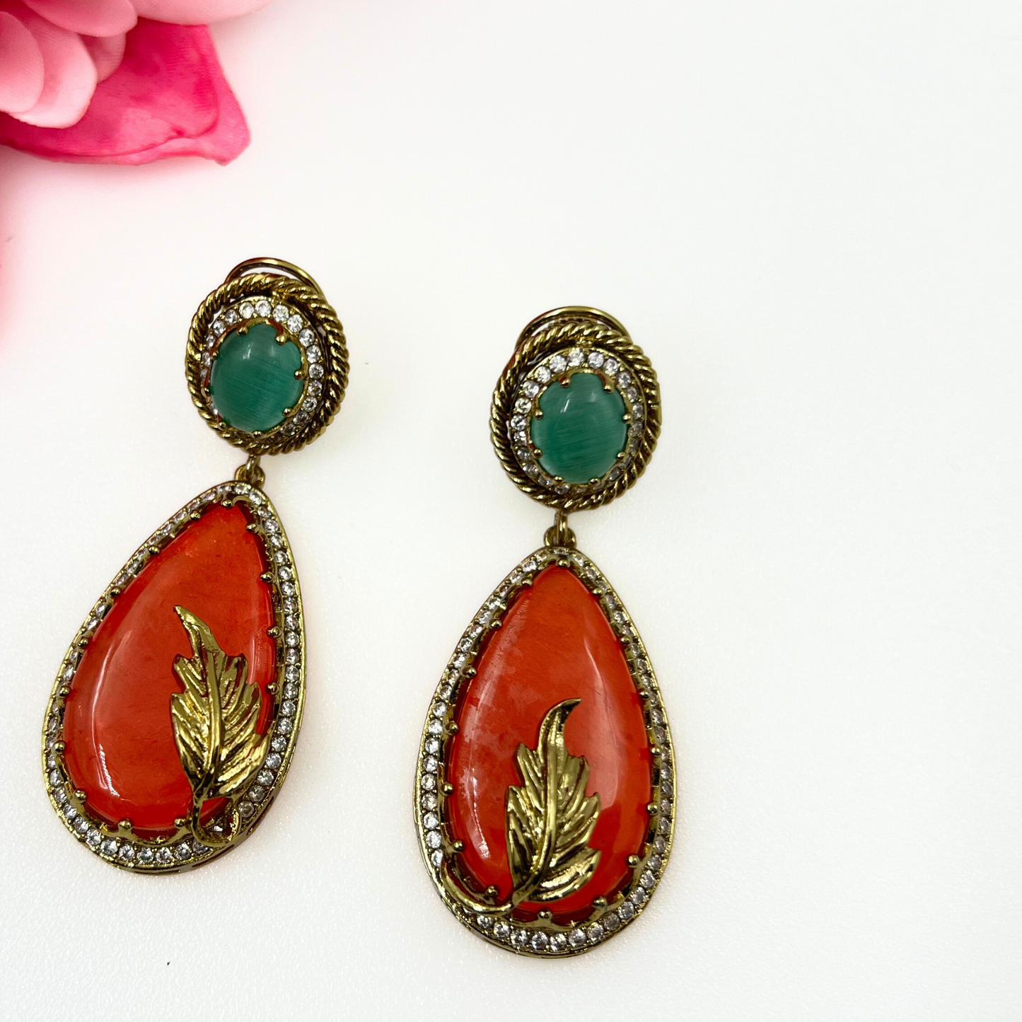 Orange Green Statement Earrings