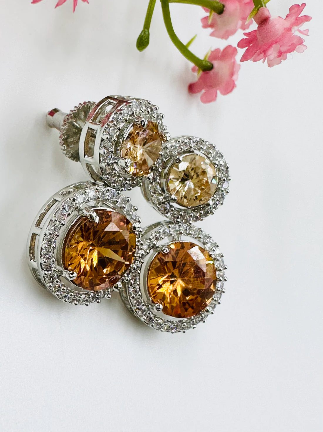 Glass Stone Zirconia Earrings