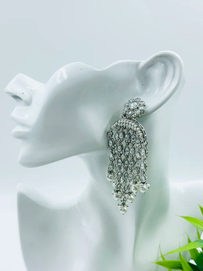Silver Polki White Bead Danglers