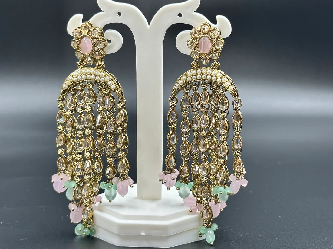 Polki Pastel Bead Danglers