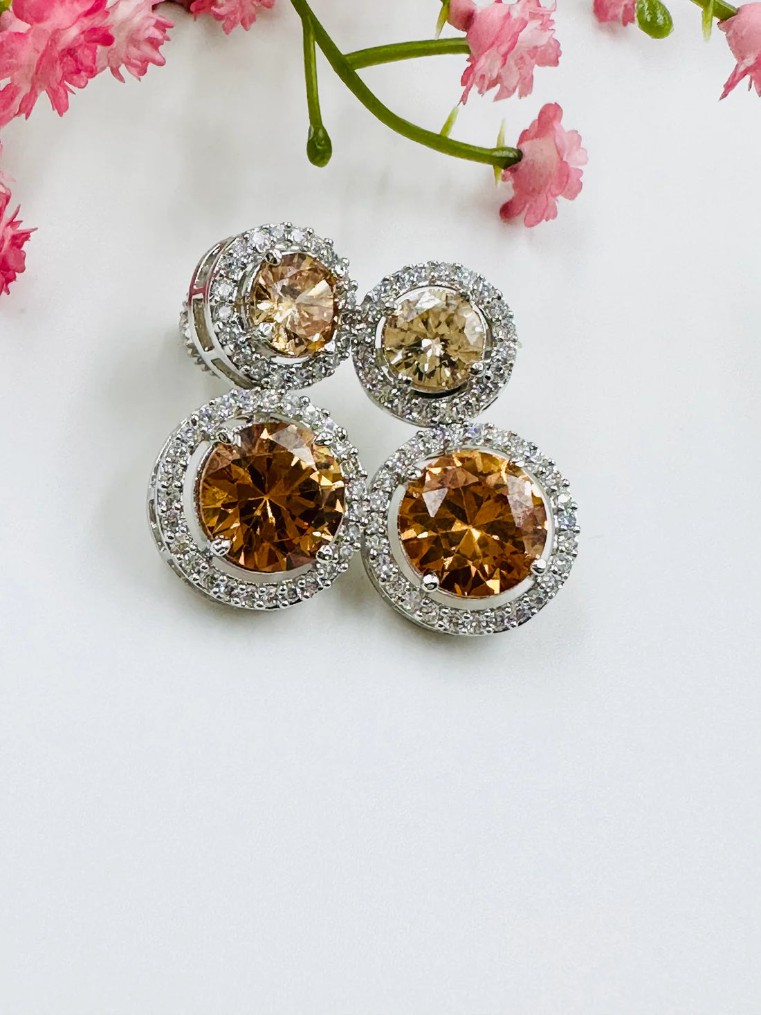 Glass Stone Zirconia Earrings
