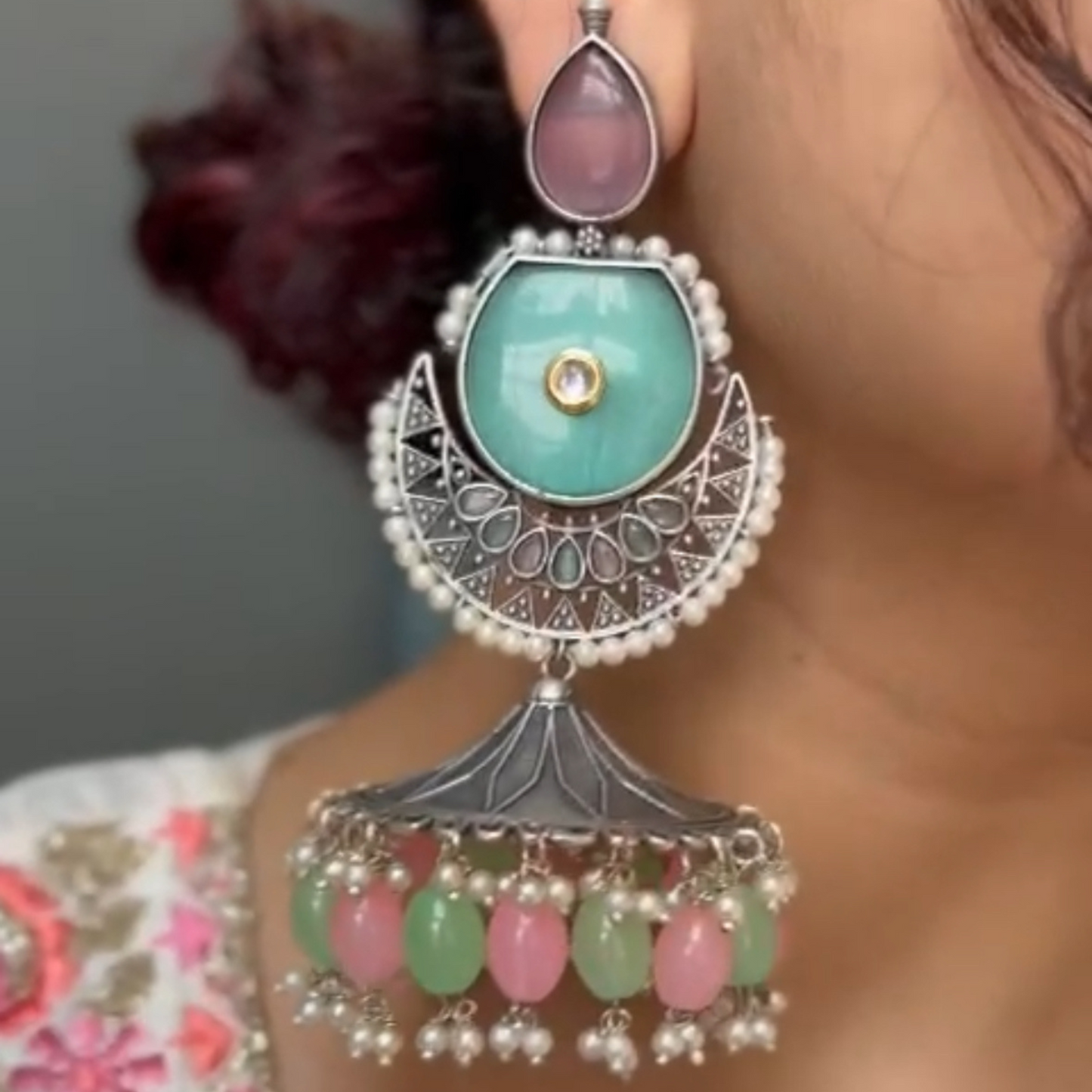 Multicolor Oxidised Jhumkas