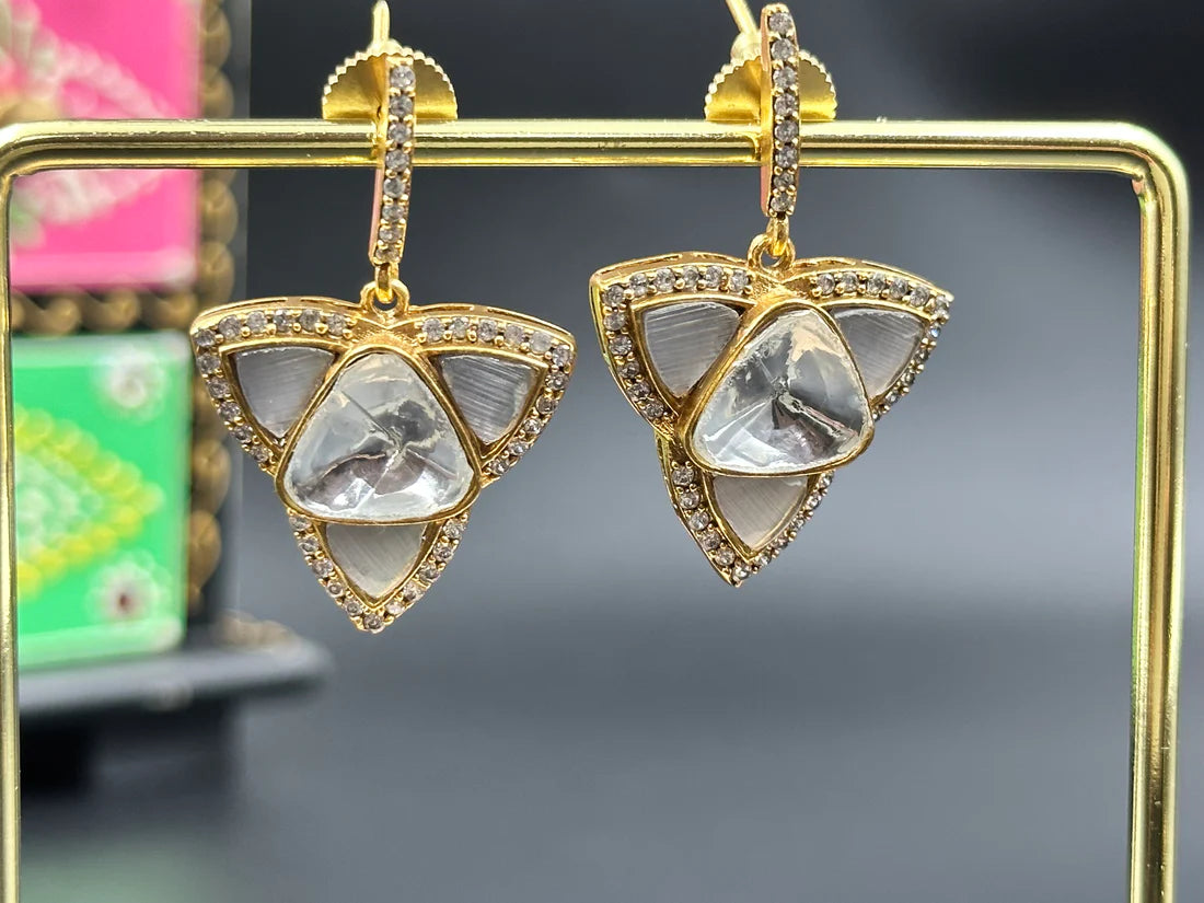 Grey Kundan Stone Earrings