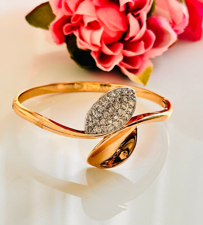 Gold-Plated Marquise Pavé Hinged Bangle for Women, Crystal CZ Center, Hypoallergenic & Anti-Tarnish