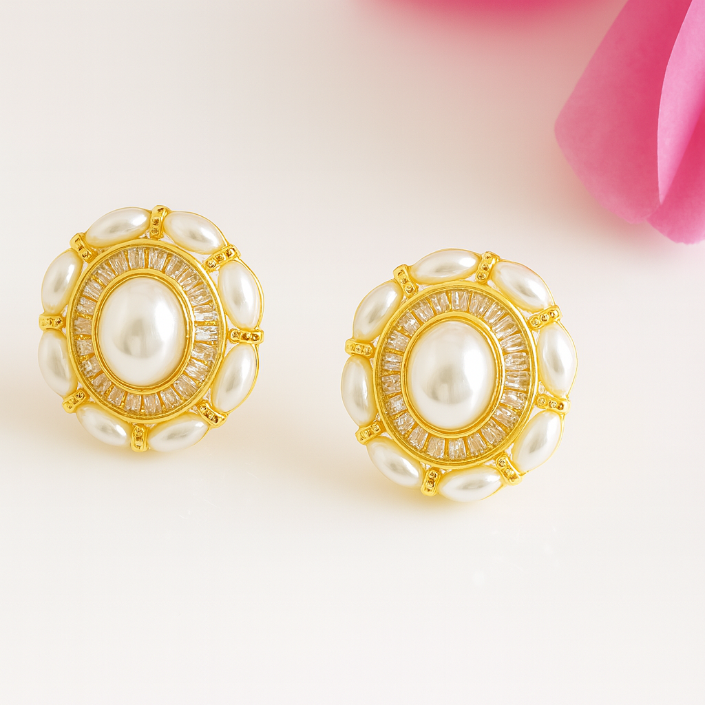 Pearl Gold Stud Earrings