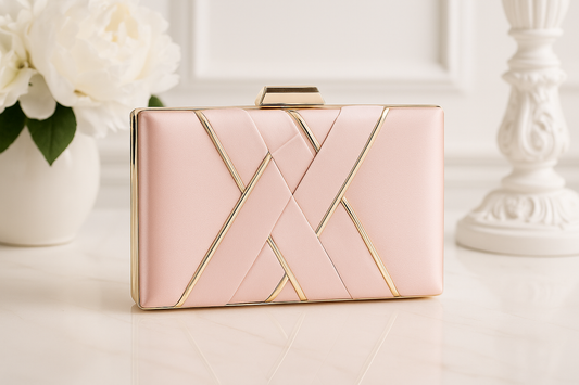 Pink Satin Clutch with Gold Detailing – Wedding, Party & Evening Bag