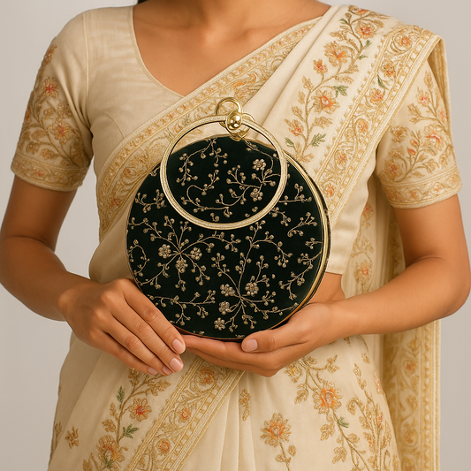 Black Velvet Ring Handle Clutch