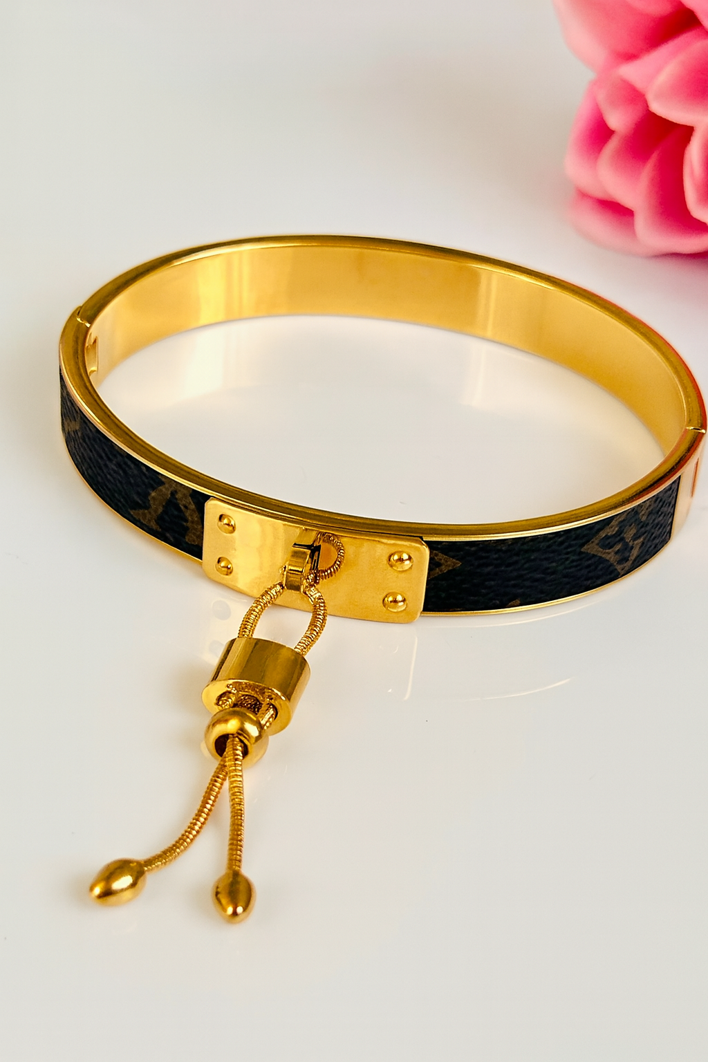 Leather Inlay Hinged Bangle