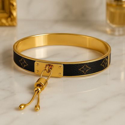 Leather Inlay Hinged Bangle