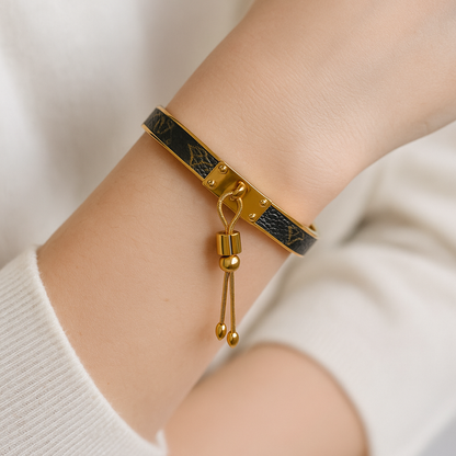 Leather Inlay Hinged Bangle