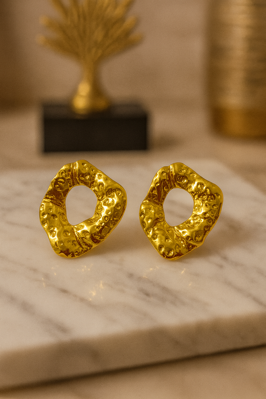 Gold Textured Open Earrings