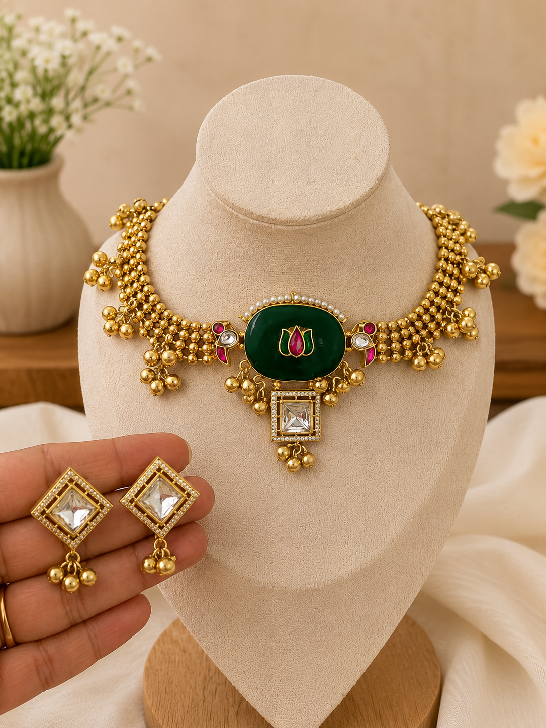 Emerald Lotus Choker Set