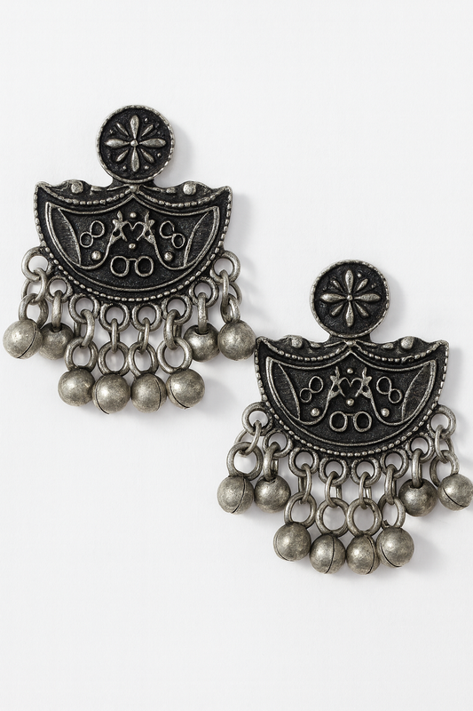 Oxidised Necklace Set with Antique Pendant & Matching Earrings for Women & Girls