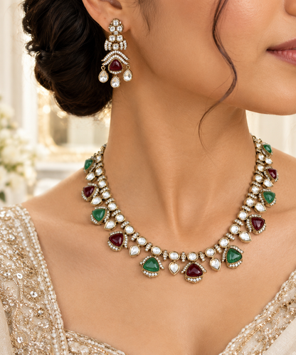 Kundan Emerald Ruby Necklace Set