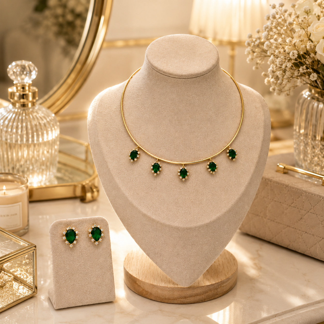 Green Stone Necklace Set