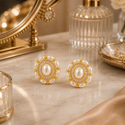 Pearl Gold Stud Earrings