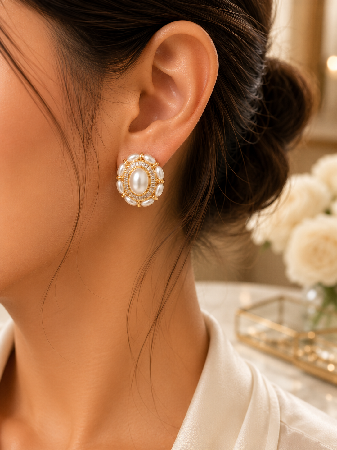 Pearl Gold Stud Earrings