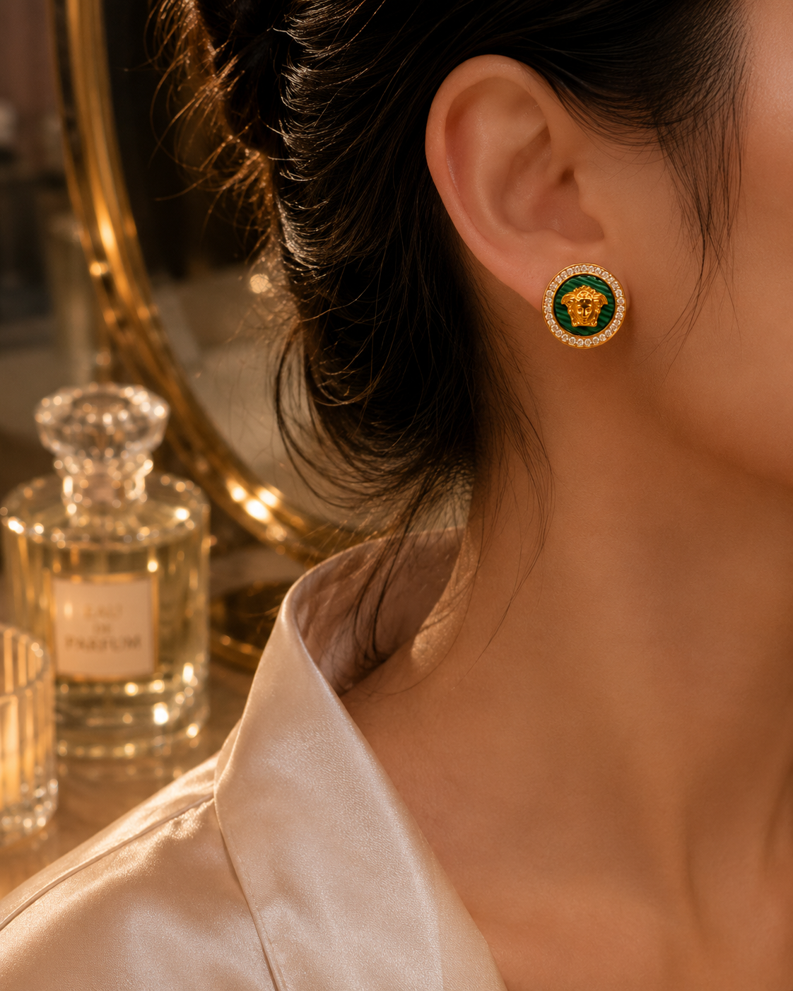 Emerald Medusa Stud Earrings