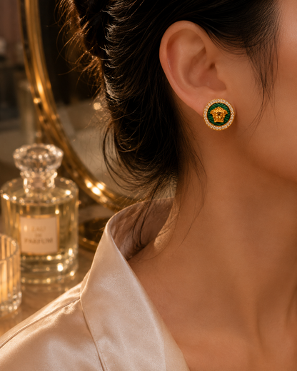 Emerald Medusa Stud Earrings