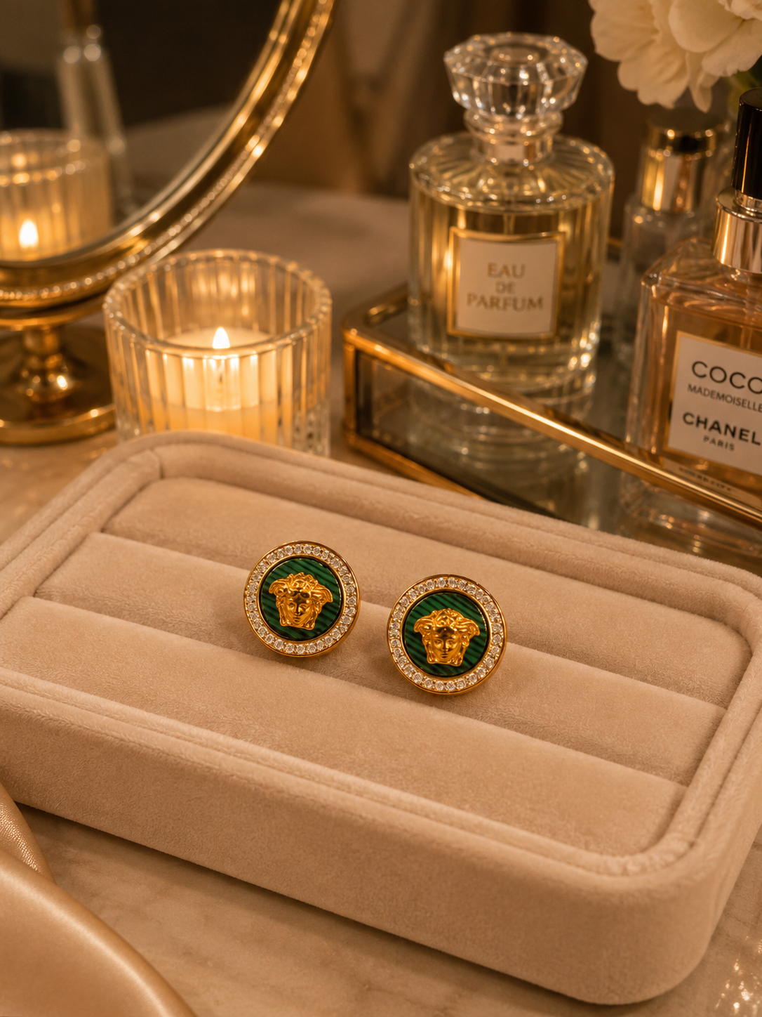 Emerald Medusa Stud Earrings