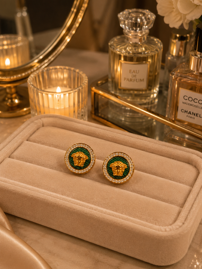 Emerald Medusa Stud Earrings