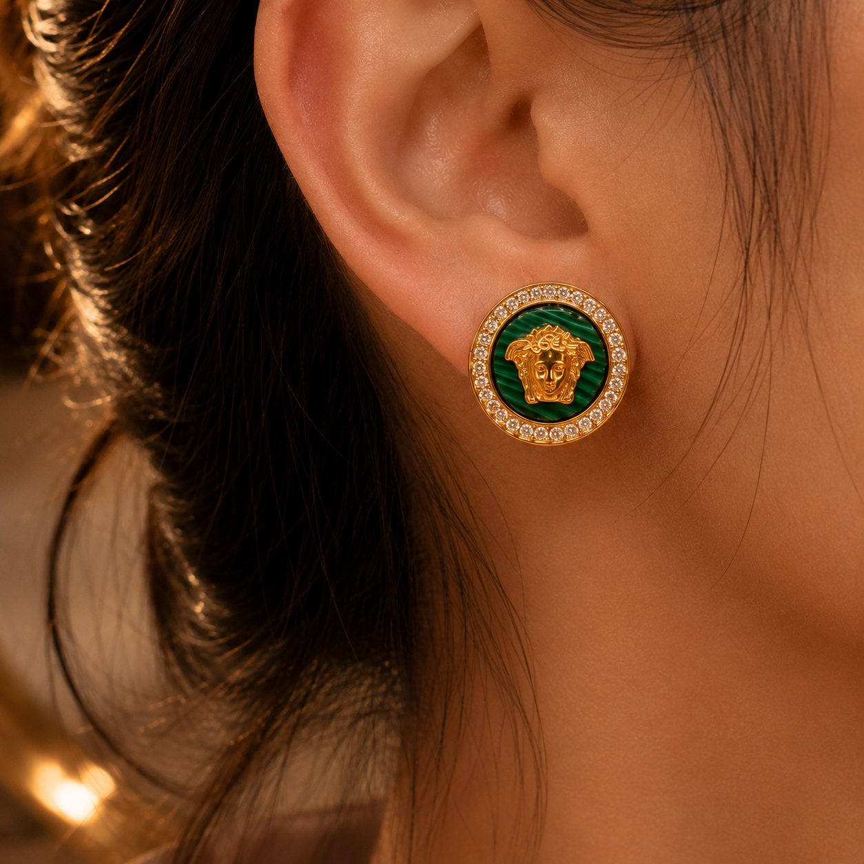 Emerald Medusa Stud Earrings