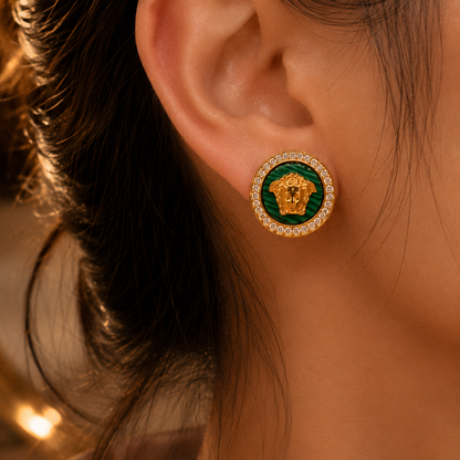Emerald Medusa Stud Earrings