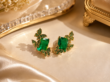 Emerald Butterfly Stud Earrings