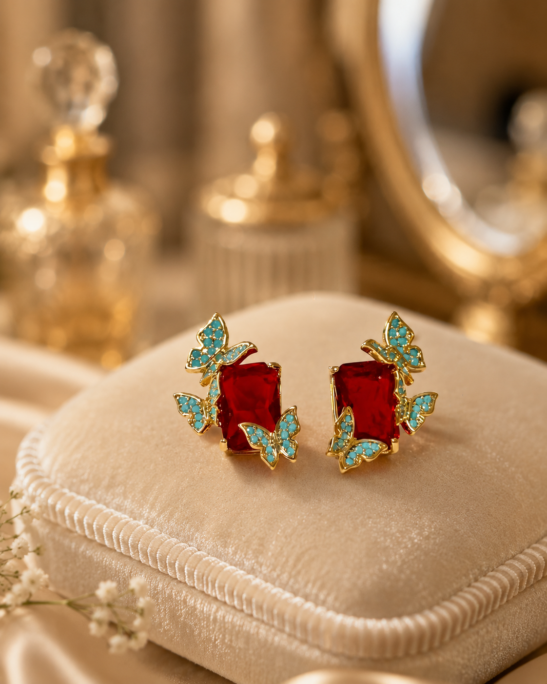 Ruby Butterfly Stud Earrings