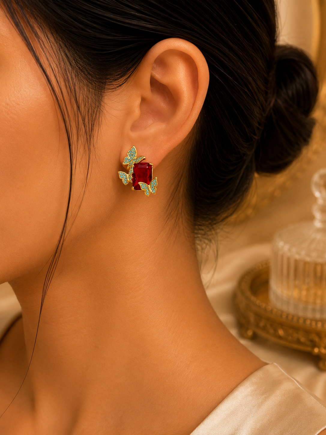 Ruby Butterfly Stud Earrings