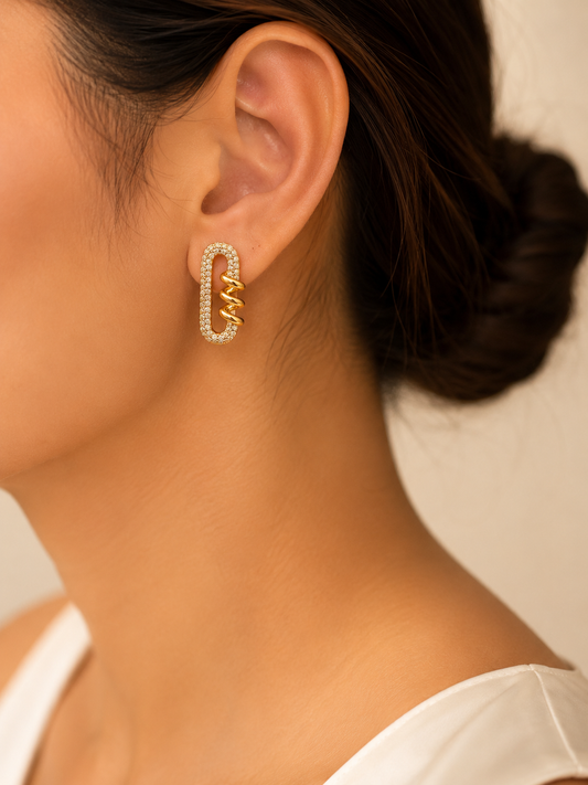 Oval CZ Link Stud Earrings