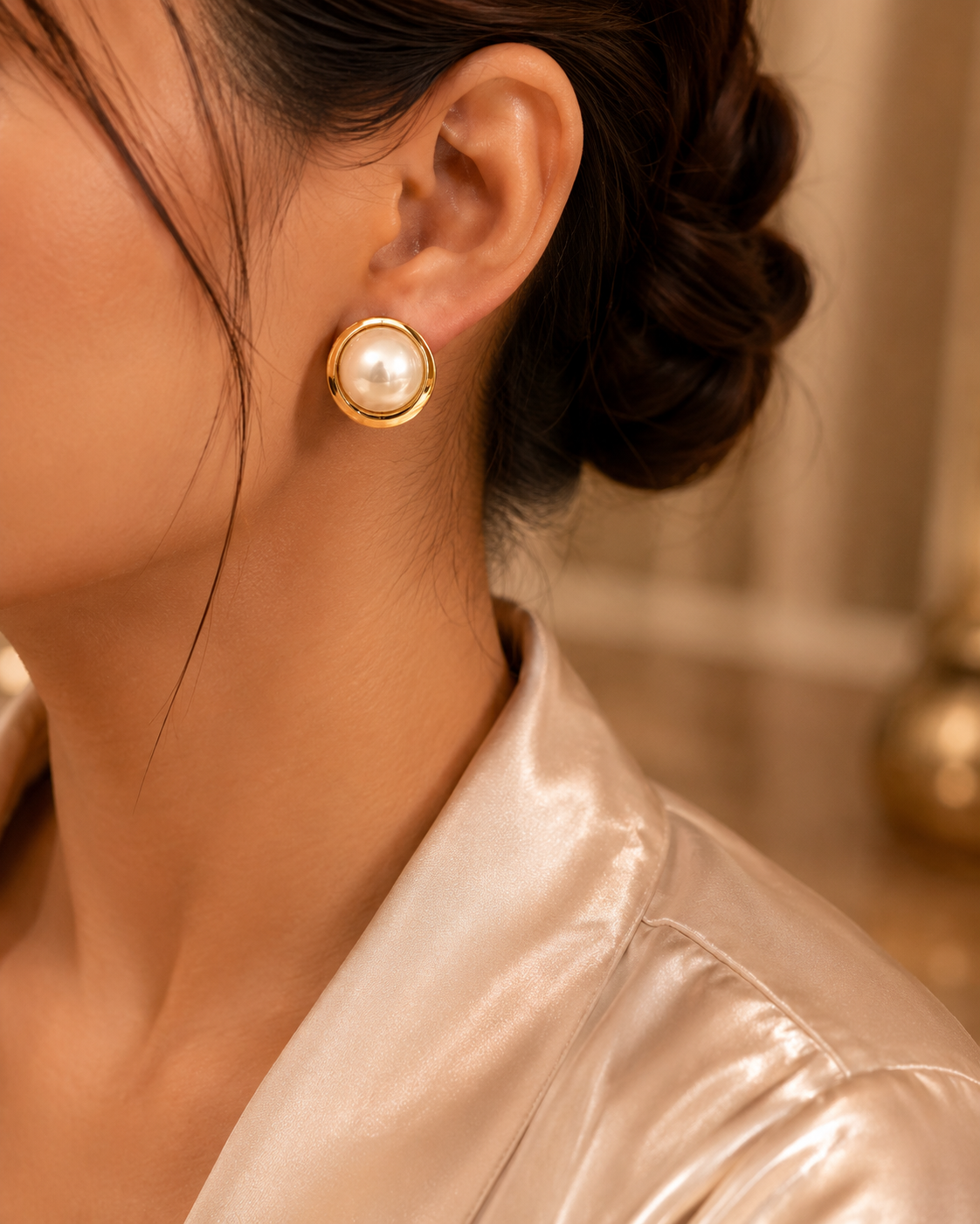 Luna Pearl Gold Stud Earrings