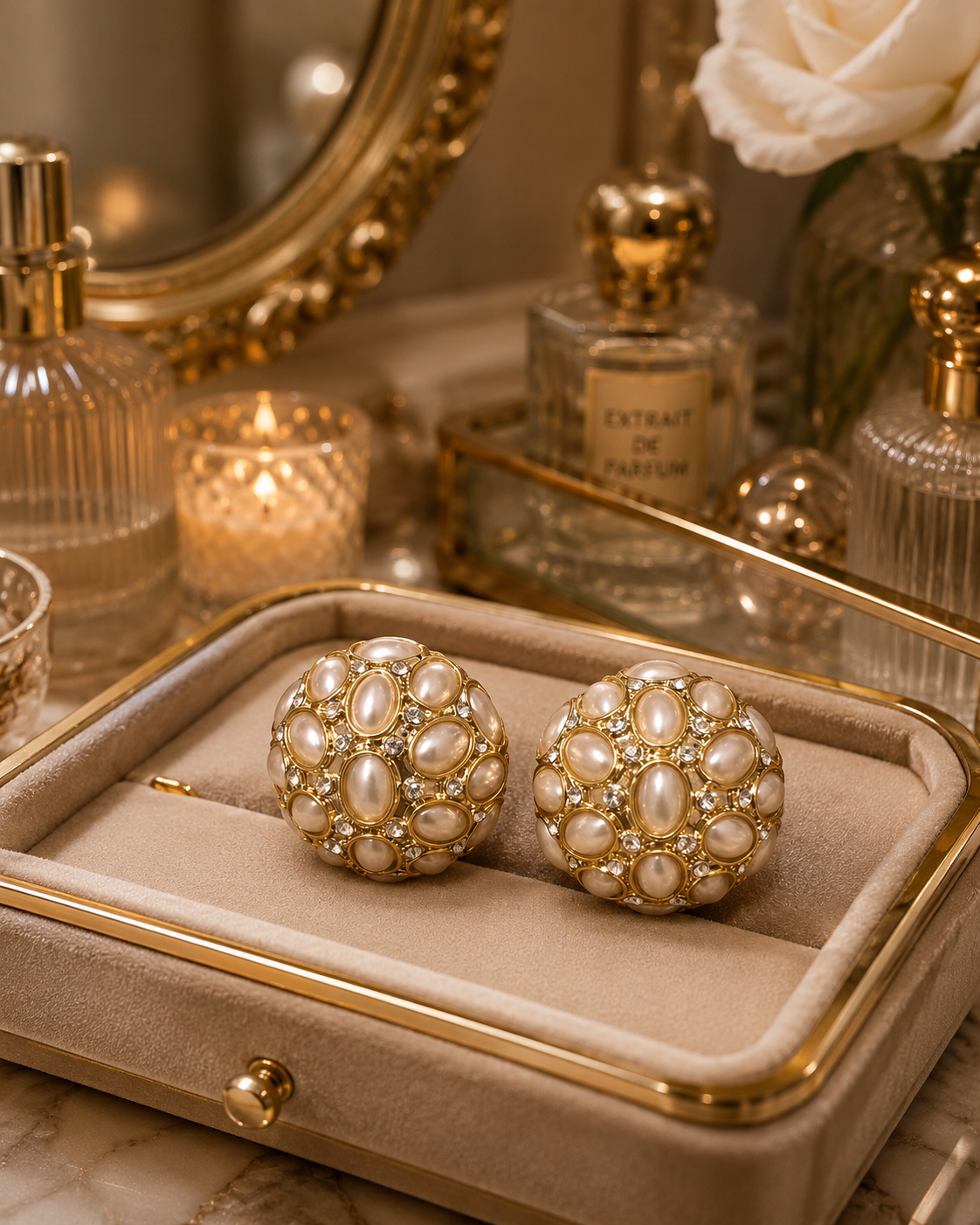 Pearl Dome Stud Earrings