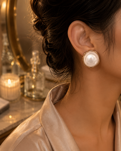 Scalloped Pearl Stud Earrings