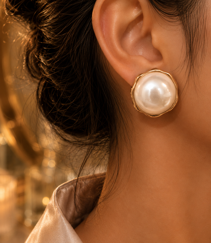 Scalloped Pearl Stud Earrings