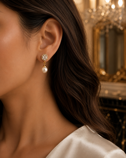 Hexagon Pearl Drop Earrings