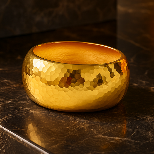 Hammered Gold Plated Dome Bangle Bracelet for Women – Anti-Tarnish Statement Jewelry