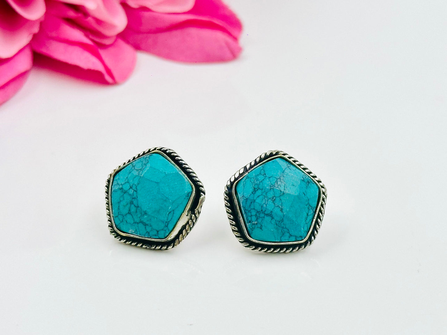 Blue Stone Oxidised Studs