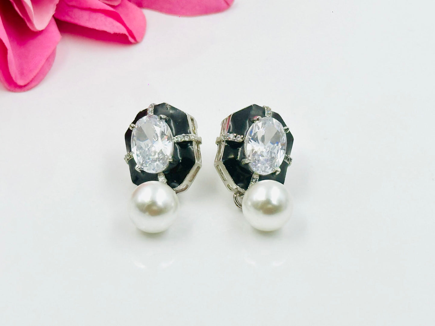 Black Stone Pearl Earrings