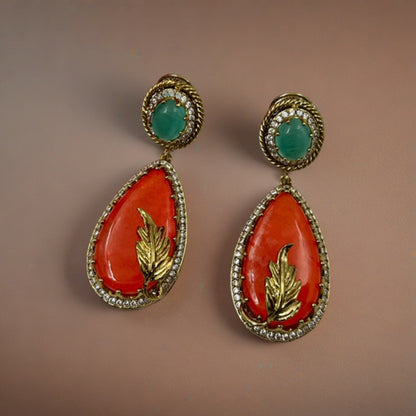 Orange Green Statement Earrings