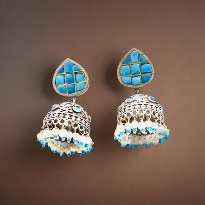 Stone Oxidised Jhumkas